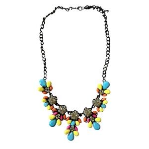 Colorful Gemstone neon Statement Necklace – Bold Boho Floral Design
